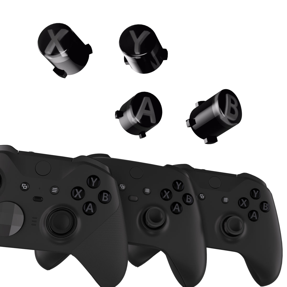 eXtremeRate Retail Three-Tone Black & Clear & Classic Gray ABXY Action Buttons with Classic Symbols for Xbox Series X & S Controller & Xbox One S/X & Xbox One Elite V1/V2 Controller - JDX3M019