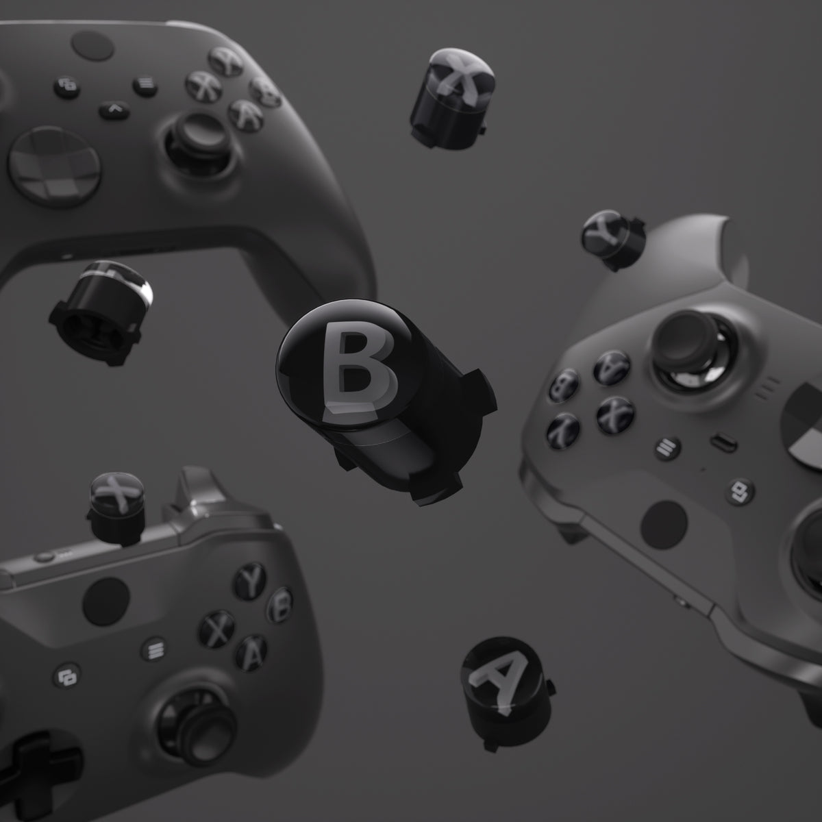eXtremeRate Retail Three-Tone Black & Clear & Classic Gray ABXY Action Buttons with Classic Symbols for Xbox Series X & S Controller & Xbox One S/X & Xbox One Elite V1/V2 Controller - JDX3M019