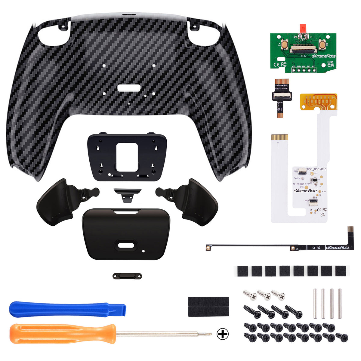 eXtremeRate Remappable RISE V3 Remap Kit for PS5 Controller BDM-030/040/050 - Graphite Carbon Fiber