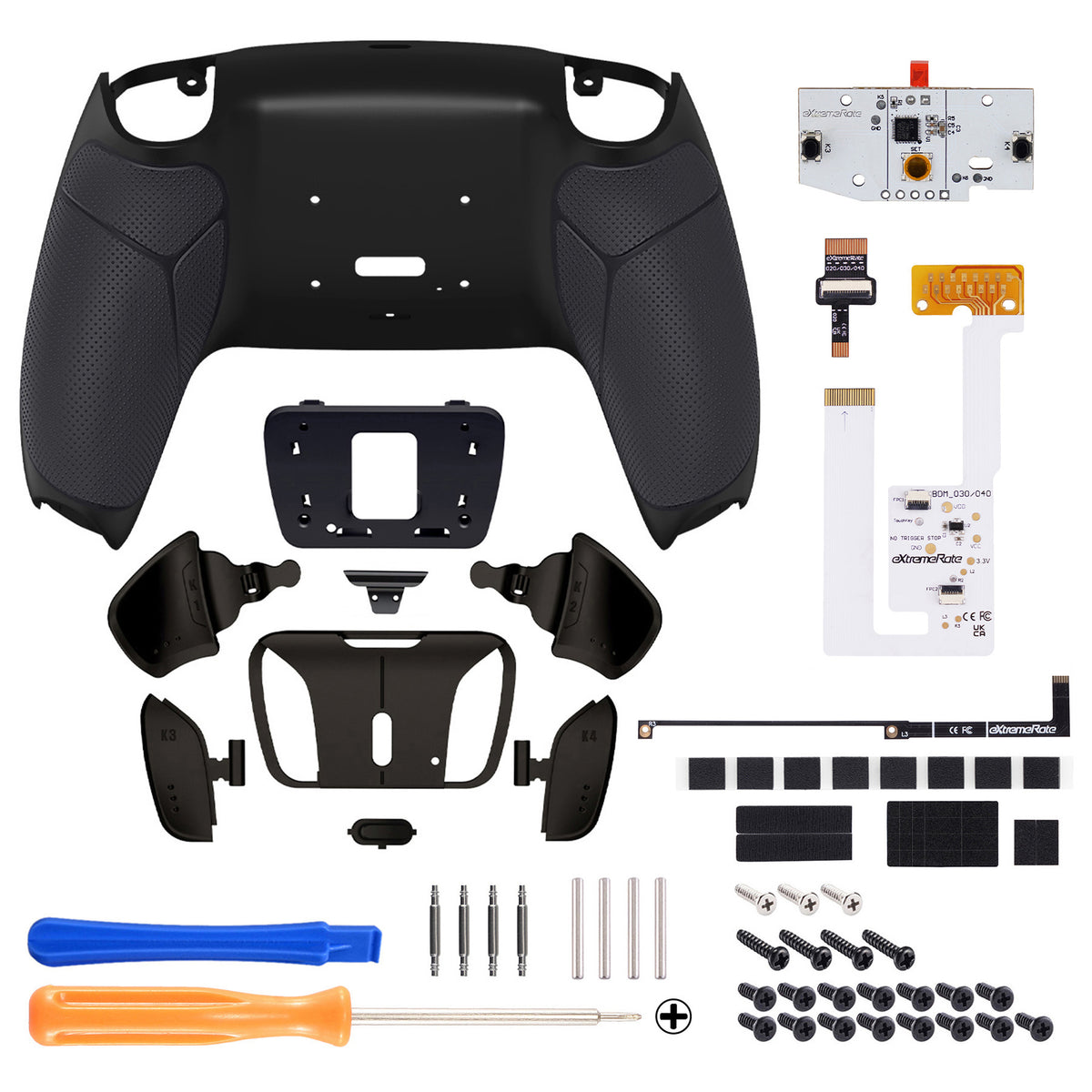 eXtremeRate Black Real Metal Buttons (RMB) Version RISE4 V3 Remap Kit for PS5 Controller BDM-030/040/050 - Rubberized Black