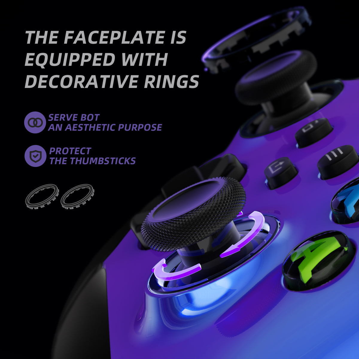 eXtremeRate ASR Version Performance Rubberized Side Rails Front Housing Shells with Accent Rings for Xbox Series X & S Controller - Chameleon Purple Blue eXtremeRate