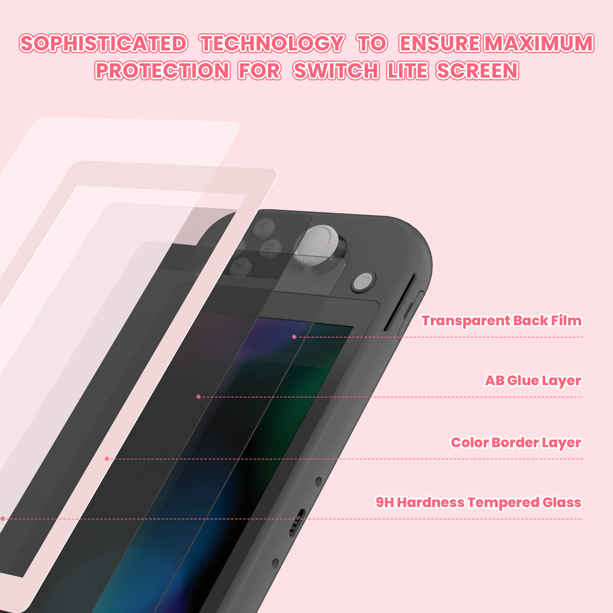 eXtremeRate 2 Pack Anti-Scratch Transparent HD Tempered Glass Screen Protector for Nintendo Switch Lite - Cherry Blossoms Pink Border