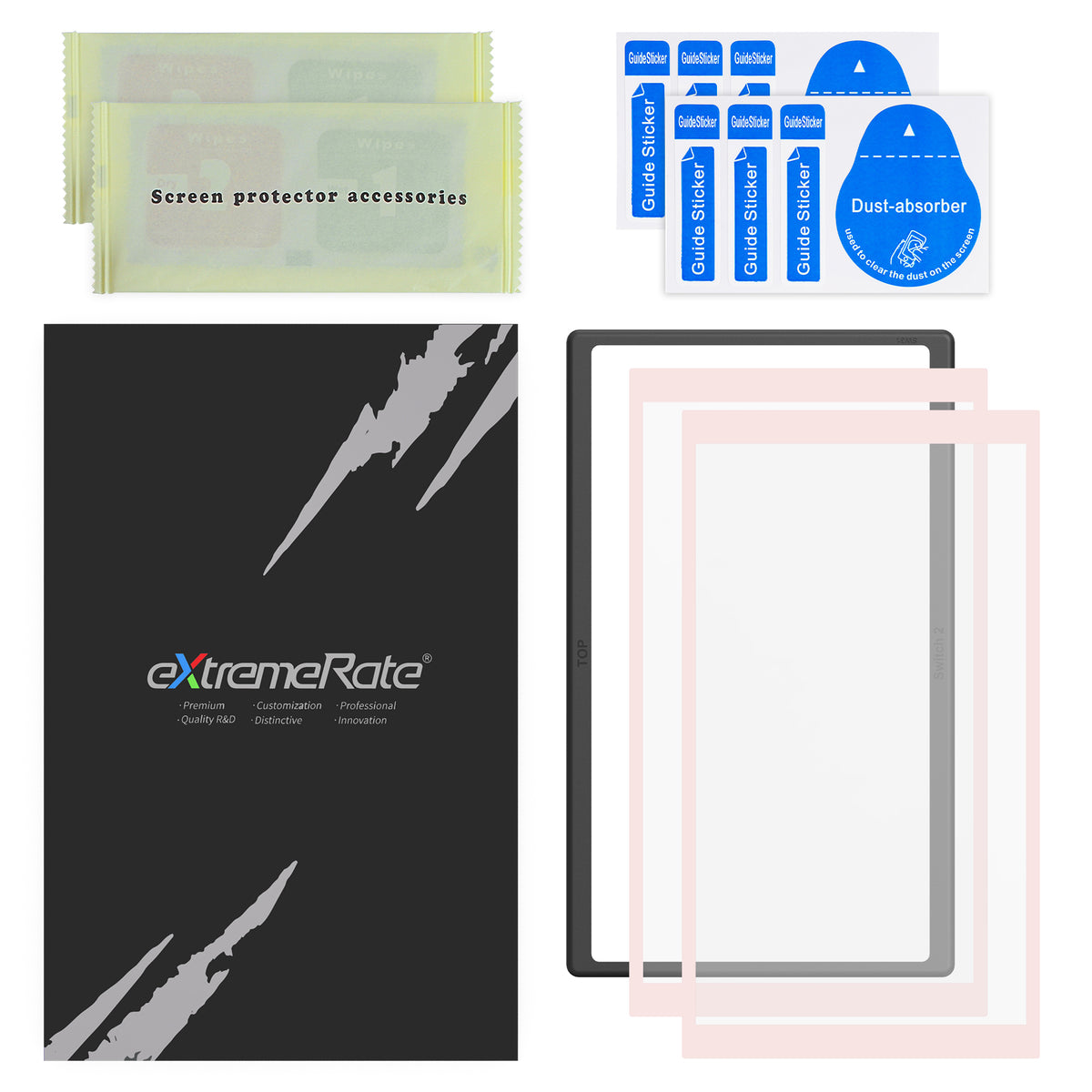 eXtremeRate 2 Pack Tempered Glass Screen Protector for Nintendo Switch 2 - Cherry Blossom Pink Border