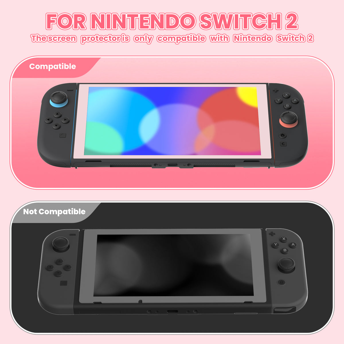 eXtremeRate 2 Pack Tempered Glass Screen Protector for Nintendo Switch 2 - Cherry Blossom Pink Border