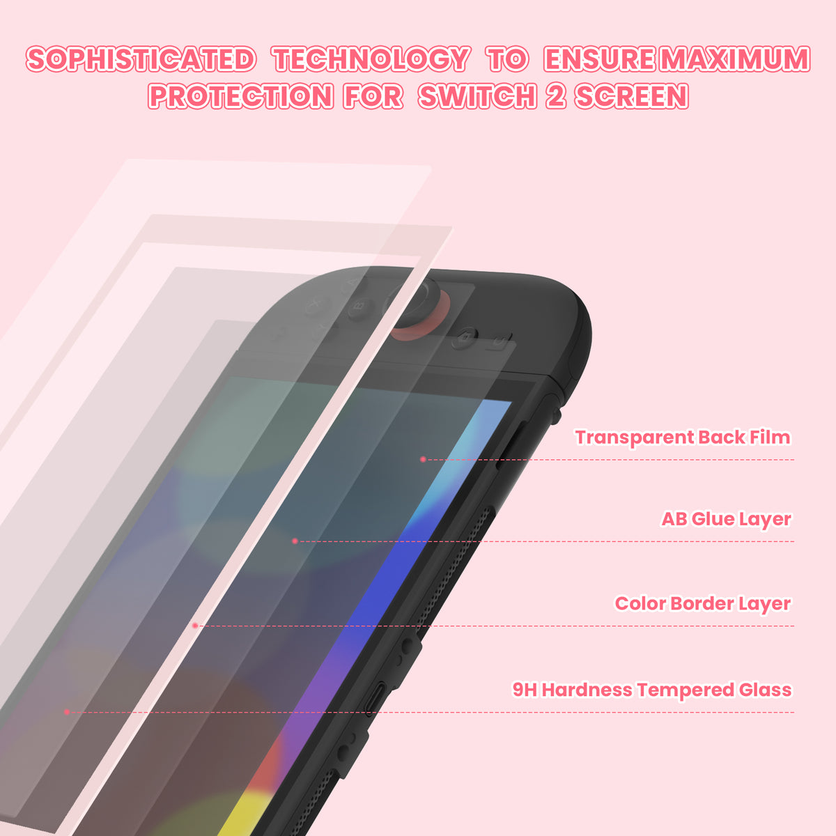 eXtremeRate 2 Pack Tempered Glass Screen Protector for Nintendo Switch 2 - Cherry Blossom Pink Border