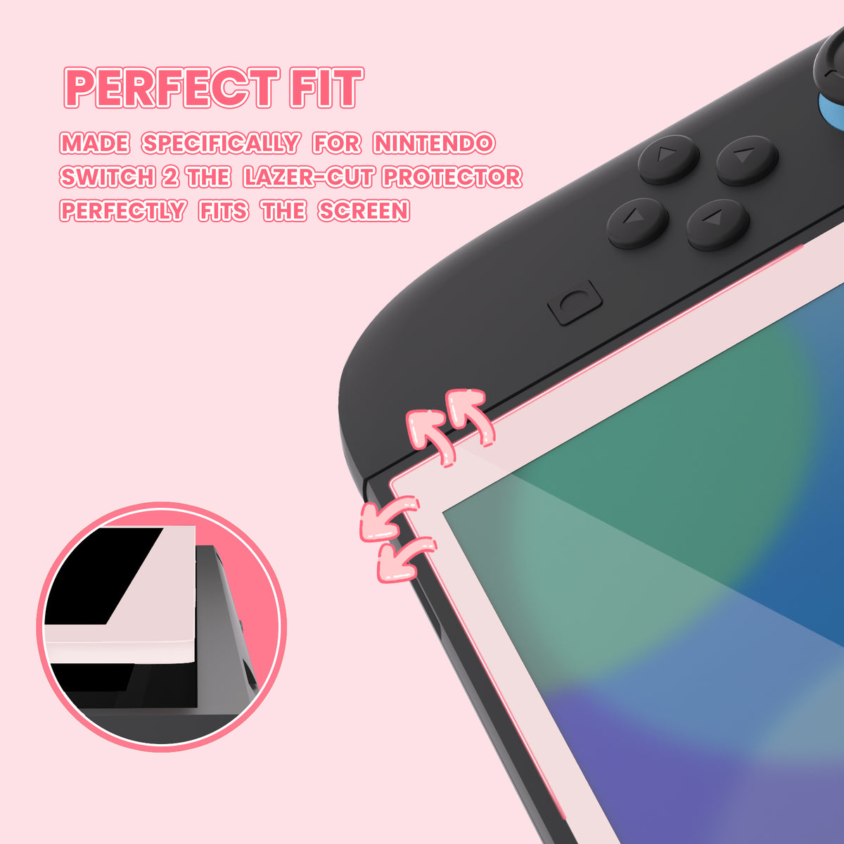 eXtremeRate 2 Pack Tempered Glass Screen Protector for Nintendo Switch 2 - Cherry Blossom Pink Border