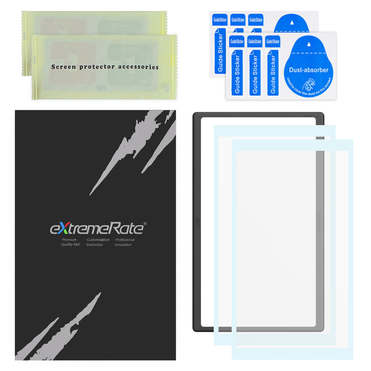 eXtremeRate 2 Pack Tempered Glass Screen Protector for Nintendo Switch 2 - Heaven Blue Border