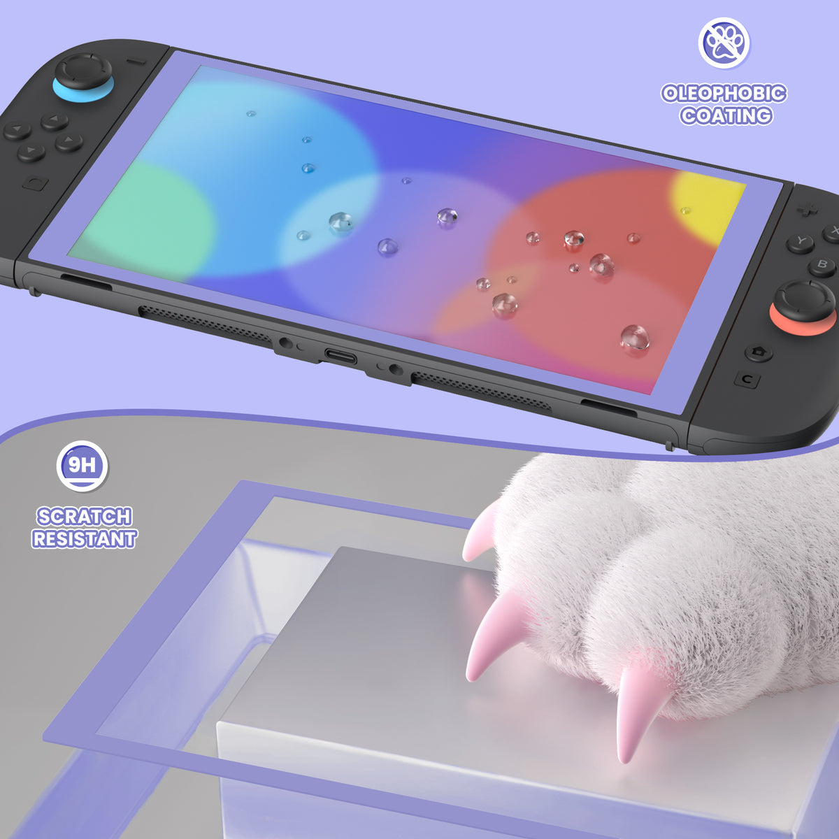 eXtremeRate 2 Pack Tempered Glass Screen Protector for Nintendo Switch 2 - Light Violet Border