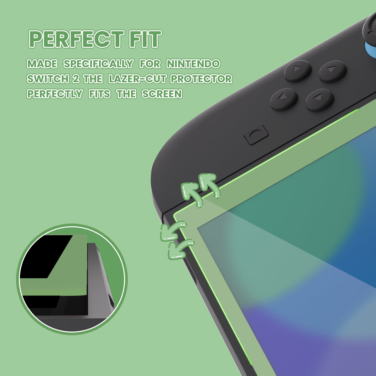 eXtremeRate 2 Pack Tempered Glass Screen Protector for Nintendo Switch 2 - Matcha Green Border