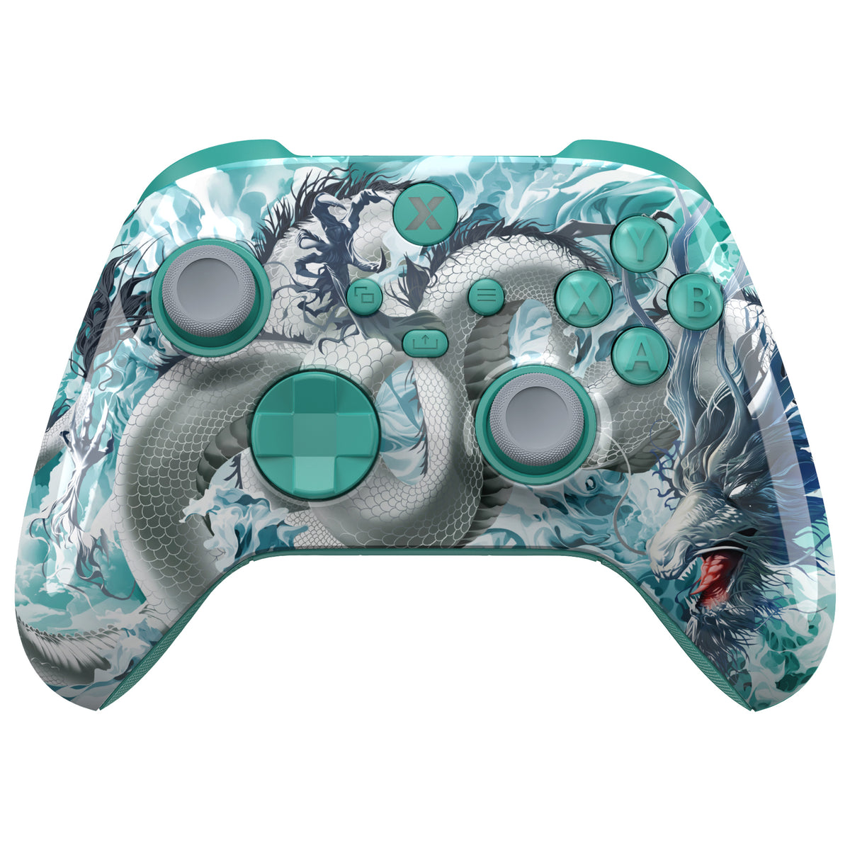 eXtremeRate ASR Version Performance Rubberized Full Set Shell Buttons with Redesigned Grip Diamond Texture Handles Backplate Case for Xbox Series X/S Controller & Xbox Core Controller - Jade Dragon - Cloud Dominator