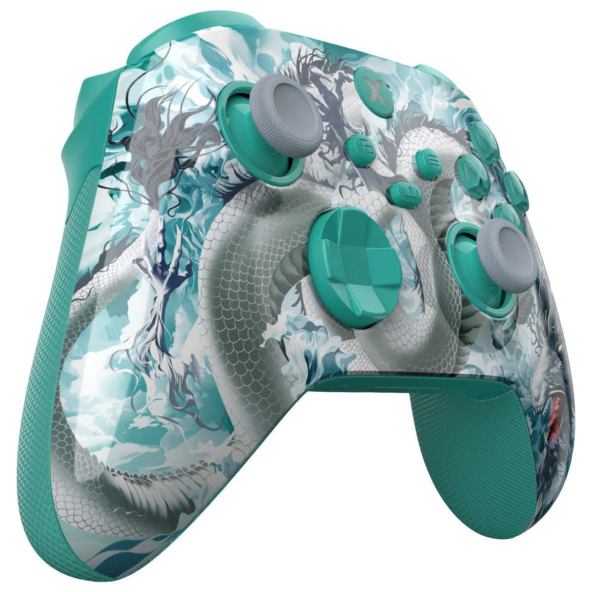eXtremeRate ASR Version Performance Rubberized Full Set Shell Buttons with Redesigned Grip Diamond Texture Handles Backplate Case for Xbox Series X/S Controller & Xbox Core Controller - Jade Dragon - Cloud Dominator