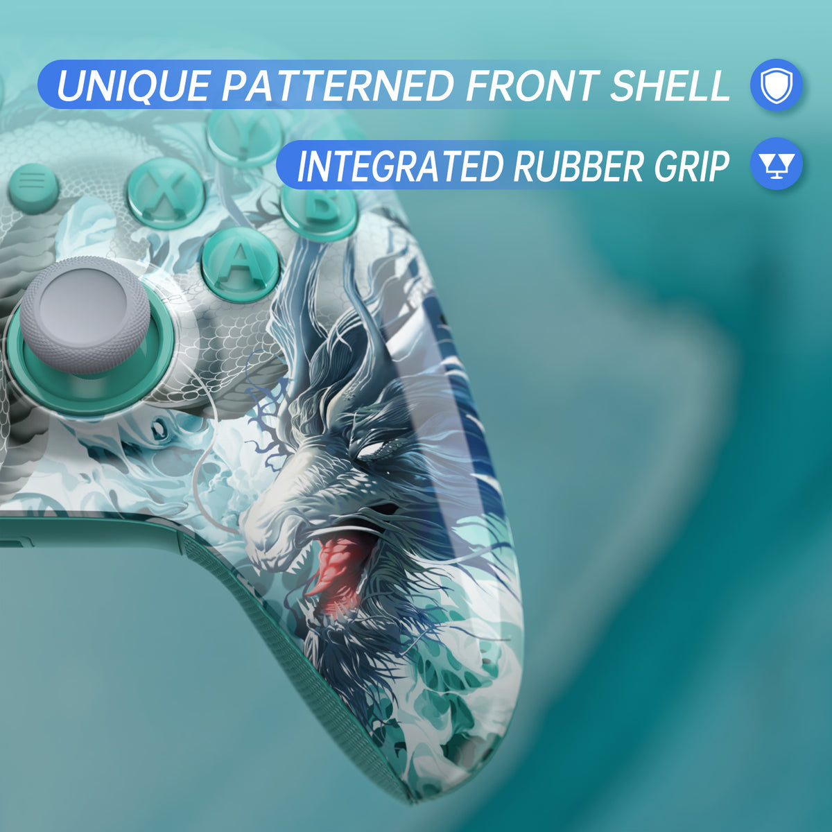 eXtremeRate ASR Version Performance Rubberized Full Set Shell Buttons with Redesigned Grip Diamond Texture Handles Backplate Case for Xbox Series X/S Controller & Xbox Core Controller - Jade Dragon - Cloud Dominator