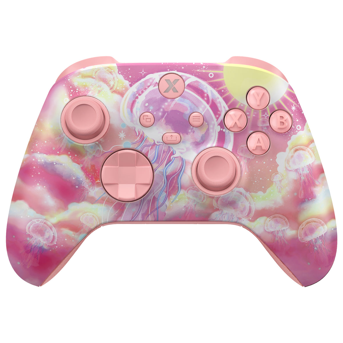 eXtremeRate ASR Version Performance Rubberized Full Set Shell Buttons with Redesigned Grip Diamond Texture Handles Backplate Case for Xbox Series X/S Controller & Xbox Core Controller - Pinky Jellyfish Heaven