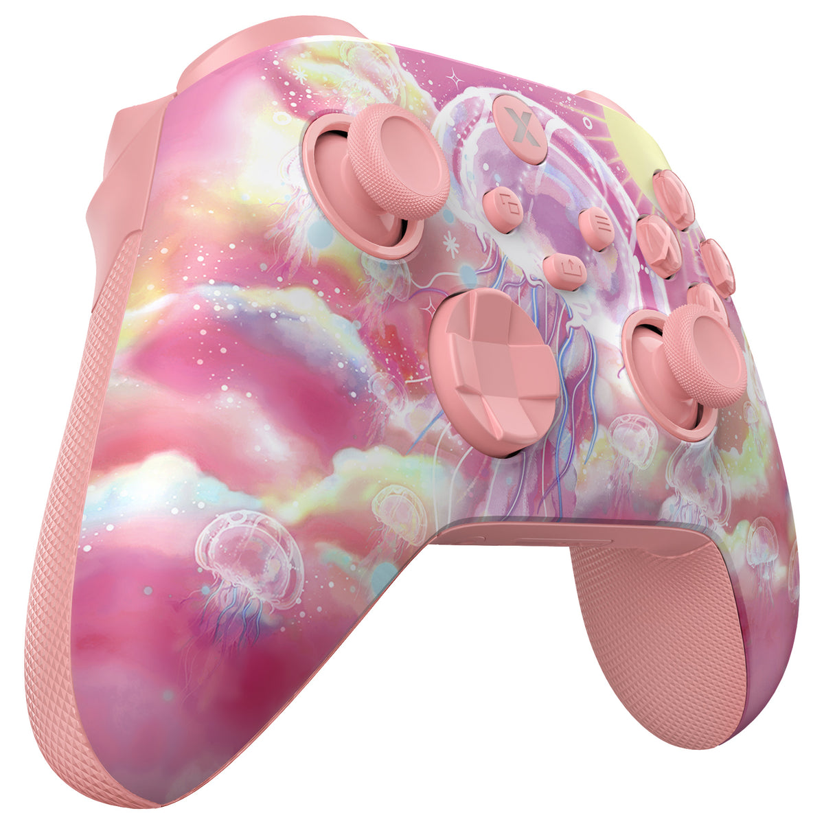 eXtremeRate ASR Version Performance Rubberized Full Set Shell Buttons with Redesigned Grip Diamond Texture Handles Backplate Case for Xbox Series X/S Controller & Xbox Core Controller - Pinky Jellyfish Heaven