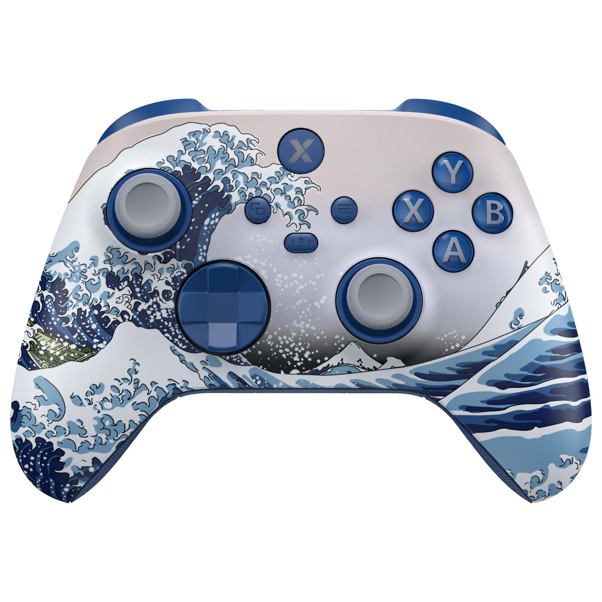 eXtremeRate ASR Version Performance Rubberized Full Set Shell Buttons with Redesigned Grip Diamond Texture Handles Backplate Case for Xbox Series X/S Controller & Xbox Core Controller - The Great Wave eXtremeRate