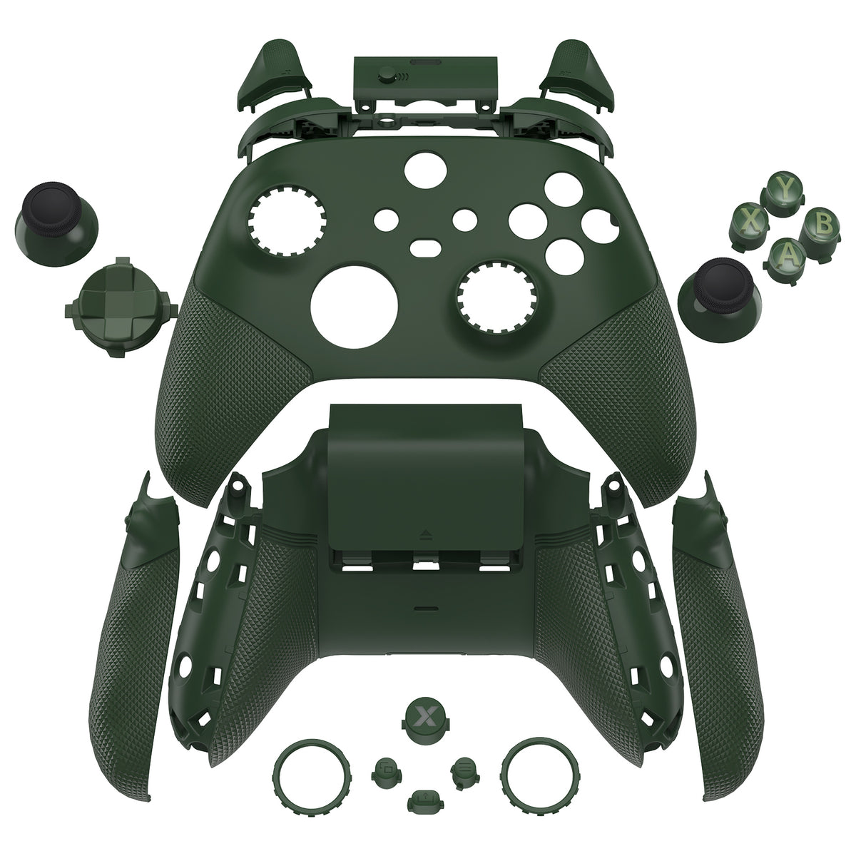 eXtremeRate ASR Version Performance Redesigned Full Set Shell Buttons with Ergonomic Trigger Stop Rubberized Grip for Xbox Series X/S Controller & Xbox Core Controller - Diamond Textured Deep Pine Green