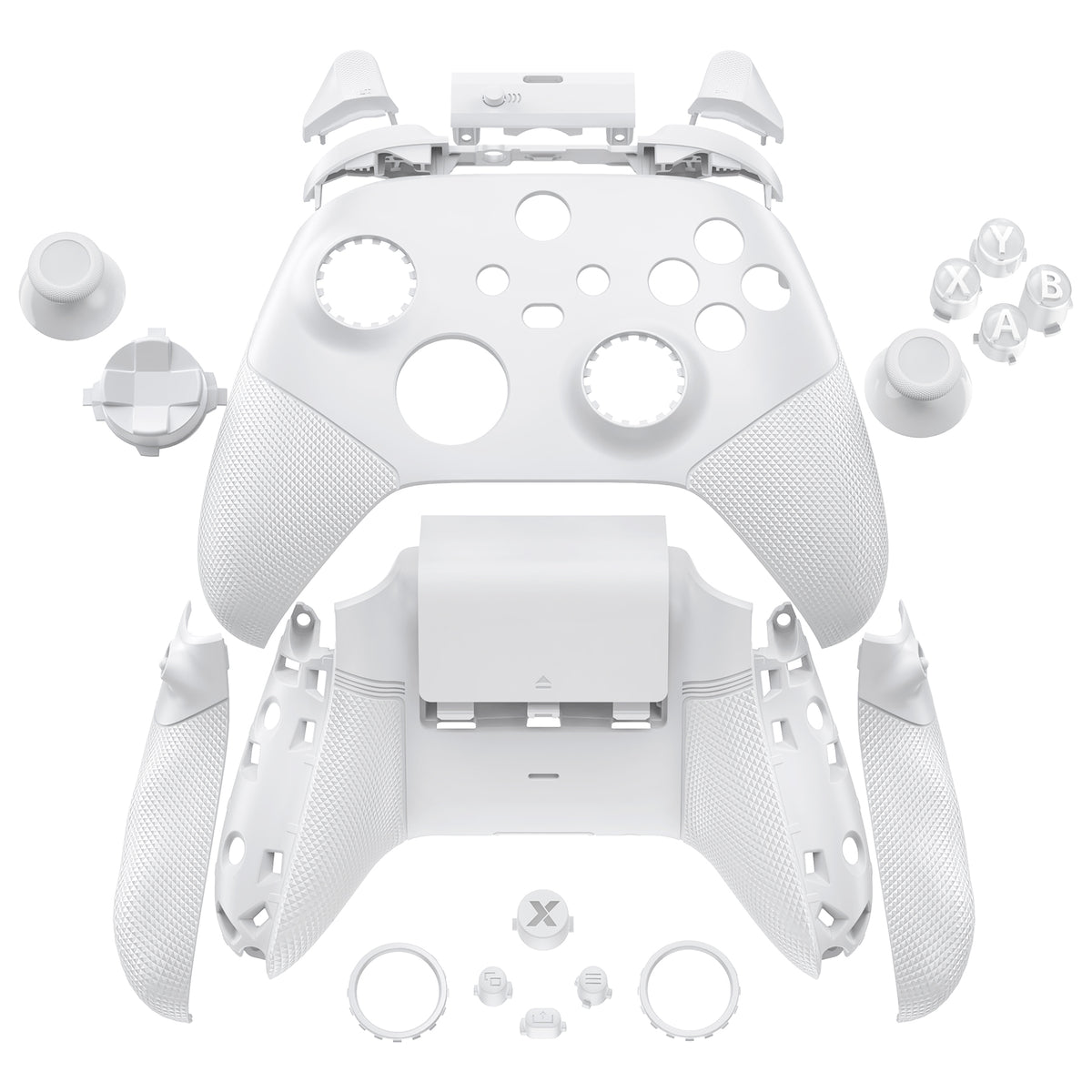 eXtremeRate ASR Version Performance Redesigned Full Set Shell Buttons with Ergonomic Trigger Stop Rubberized Grip for Xbox Series X/S Controller & Xbox Core Controller - Diamond Textured Frosted White