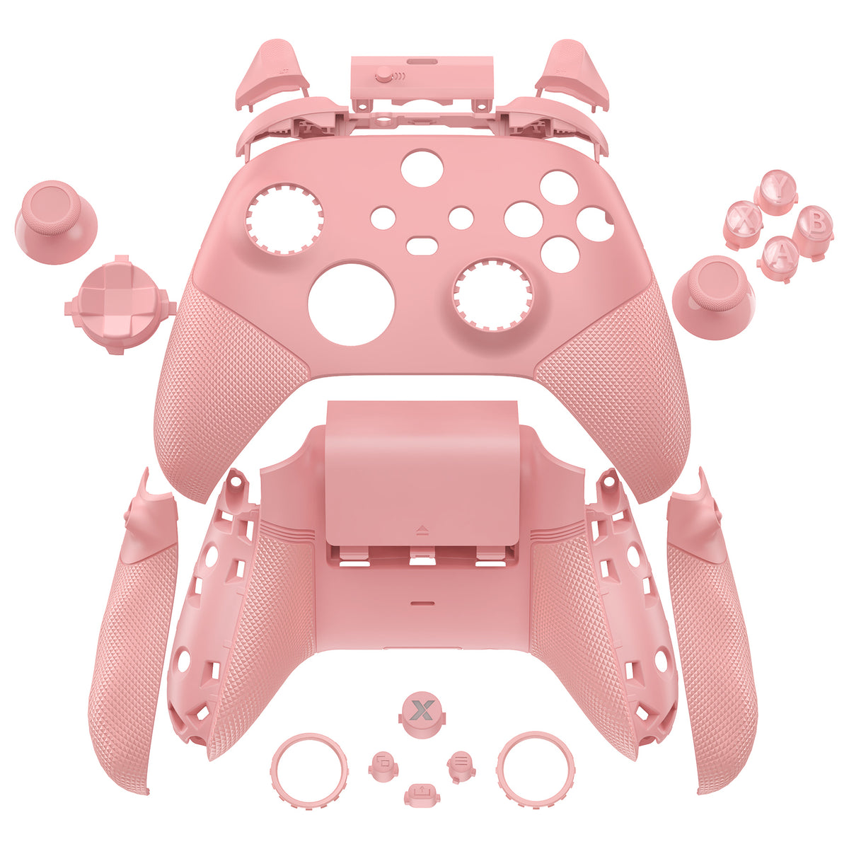eXtremeRate ASR Version Performance Redesigned Full Set Shell Buttons with Ergonomic Trigger Stop Rubberized Grip for Xbox Series X/S Controller & Xbox Core Controller - Diamond Textured Pale Red