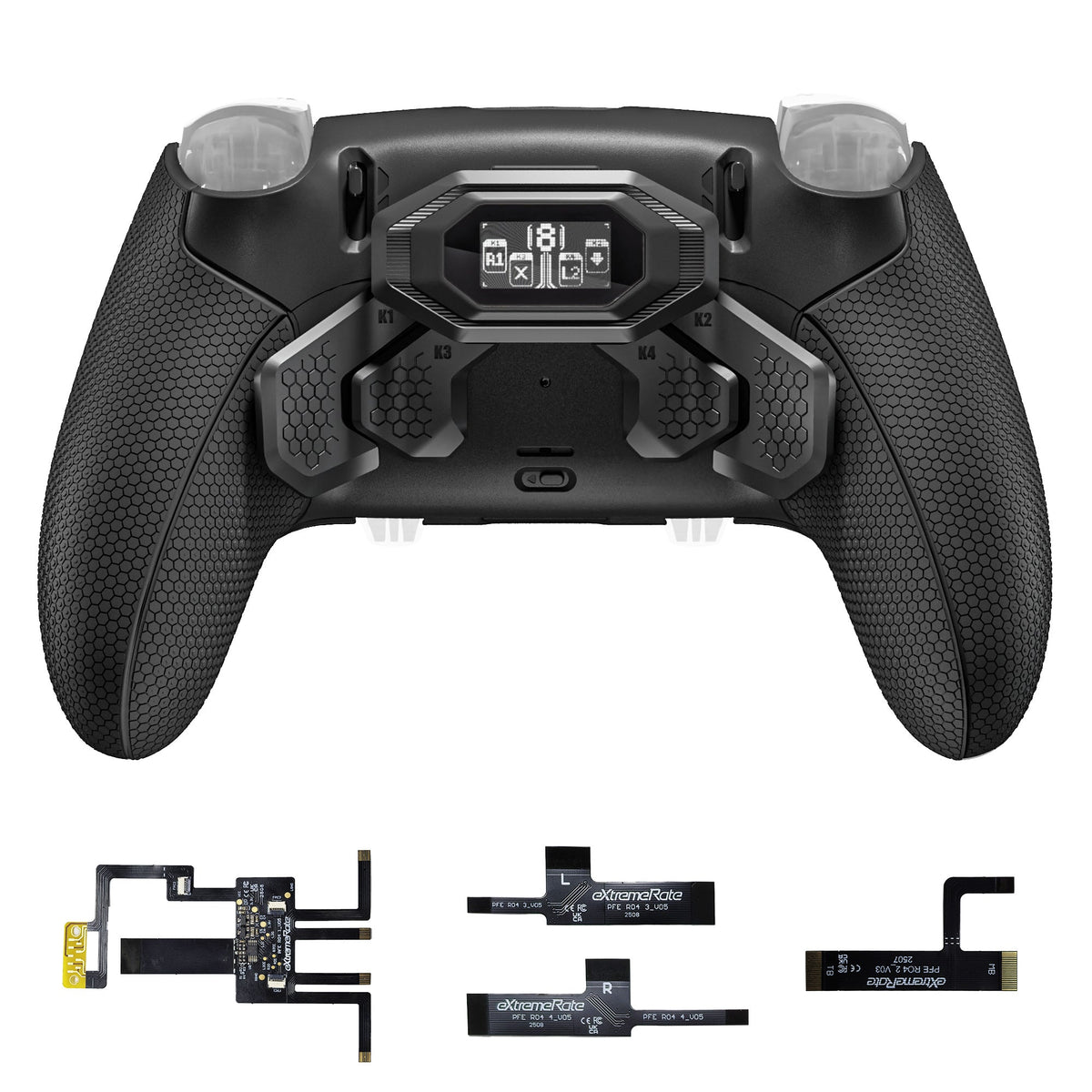 eXtremeRate BEYOND Back Paddles Kit with OLED Display & Redesigned Ergonomic Grips for PS5 Edge Controller - Rubberized Black eXtremeRate