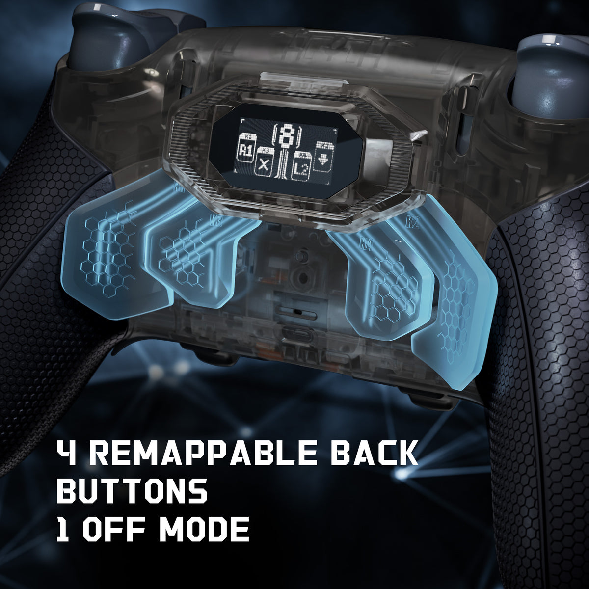 eXtremeRate BEYOND Back Paddles Kit with OLED Display & Redesigned Ergonomic Grips for PS5 Edge Controller - Rubberized Clear & Black