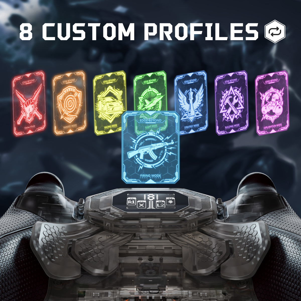 eXtremeRate BEYOND Back Paddles Kit with OLED Display & Redesigned Ergonomic Grips for PS5 Edge Controller - Rubberized Clear & Black