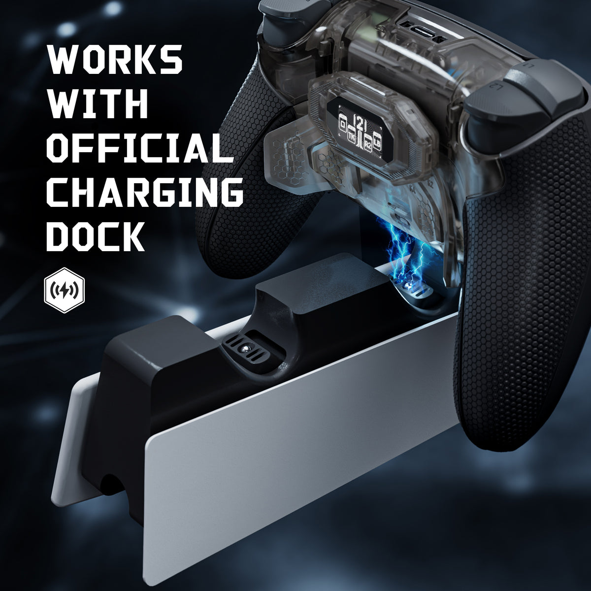 eXtremeRate BEYOND Back Paddles Kit with OLED Display & Redesigned Ergonomic Grips for PS5 Edge Controller - Rubberized Clear & Black