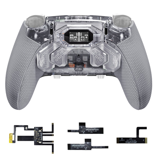 eXtremeRate BEYOND Back Paddles Kit with OLED Display & Redesigned Ergonomic Grips for PS5 Edge Controller - Rubberized Clear & Gray