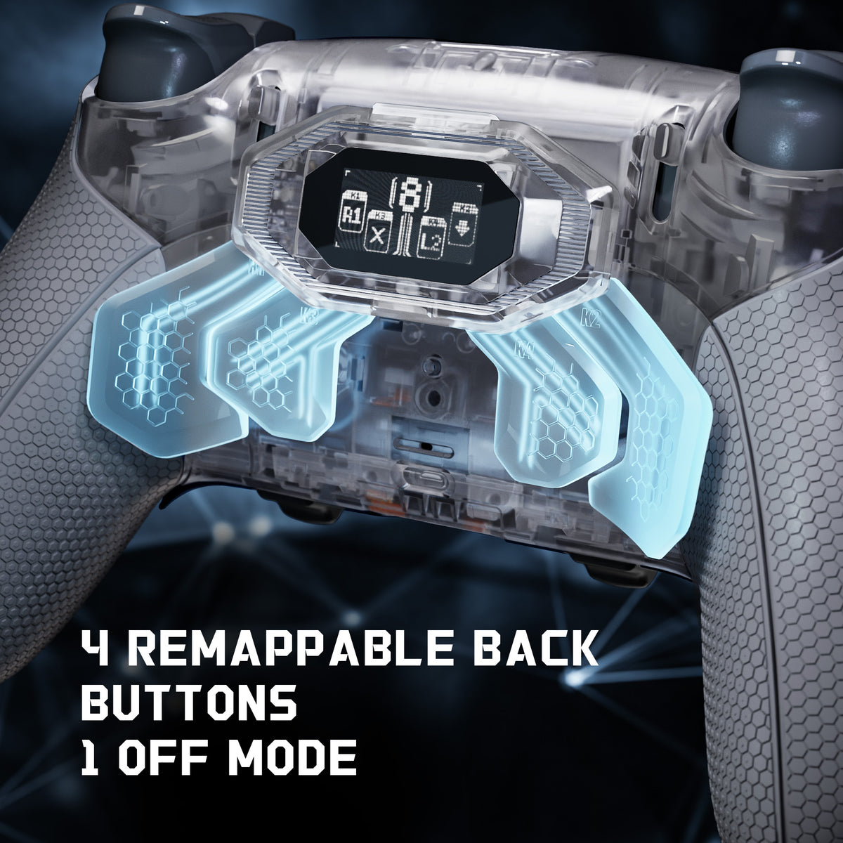 eXtremeRate BEYOND Back Paddles Kit with OLED Display & Redesigned Ergonomic Grips for PS5 Edge Controller - Rubberized Clear & Gray