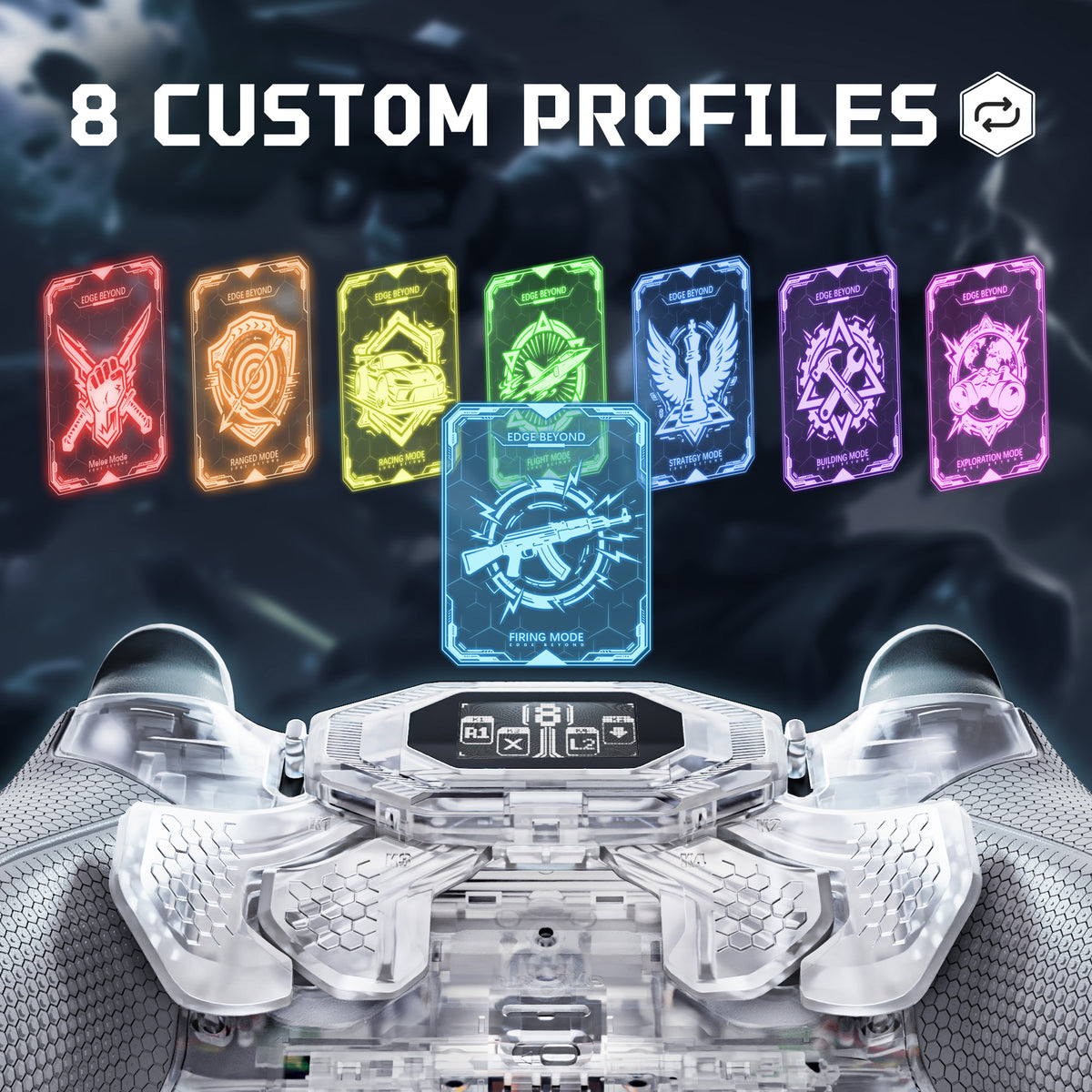 eXtremeRate BEYOND Back Paddles Kit with OLED Display & Redesigned Ergonomic Grips for PS5 Edge Controller - Rubberized Clear & Gray