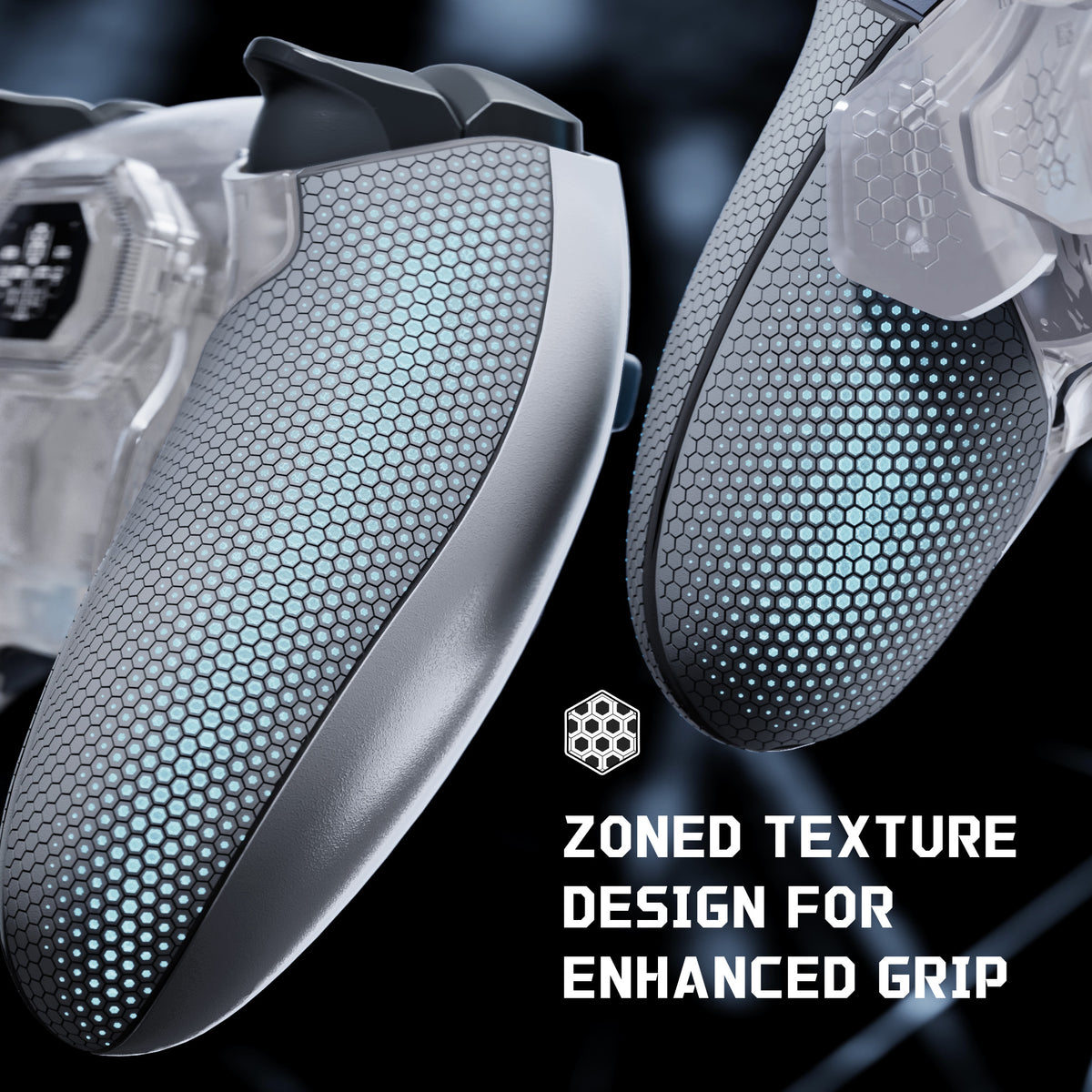 eXtremeRate BEYOND Back Paddles Kit with OLED Display & Redesigned Ergonomic Grips for PS5 Edge Controller - Rubberized Clear & Gray