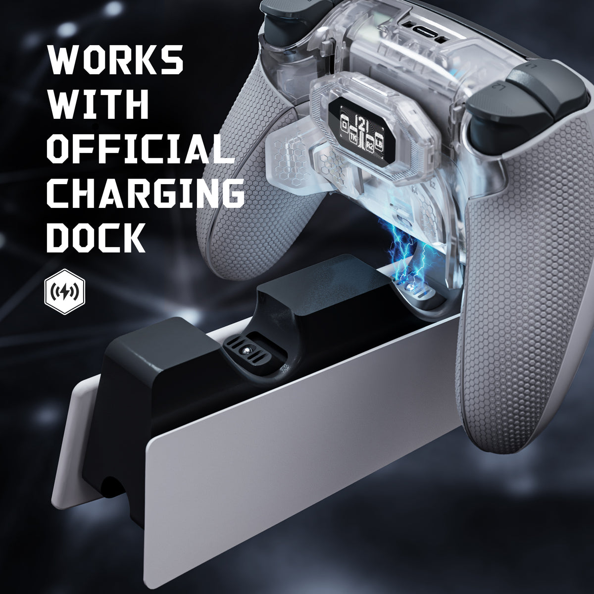 eXtremeRate BEYOND Back Paddles Kit with OLED Display & Redesigned Ergonomic Grips for PS5 Edge Controller - Rubberized Clear & Gray