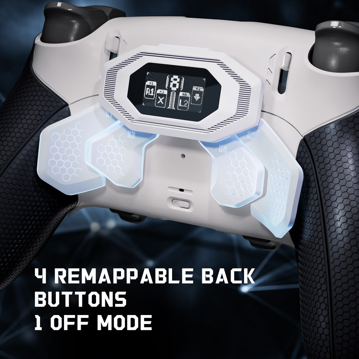 eXtremeRate BEYOND Back Paddles Kit with OLED Display & Redesigned Ergonomic Grips for PS5 Edge Controller - Rubberized White & Black
