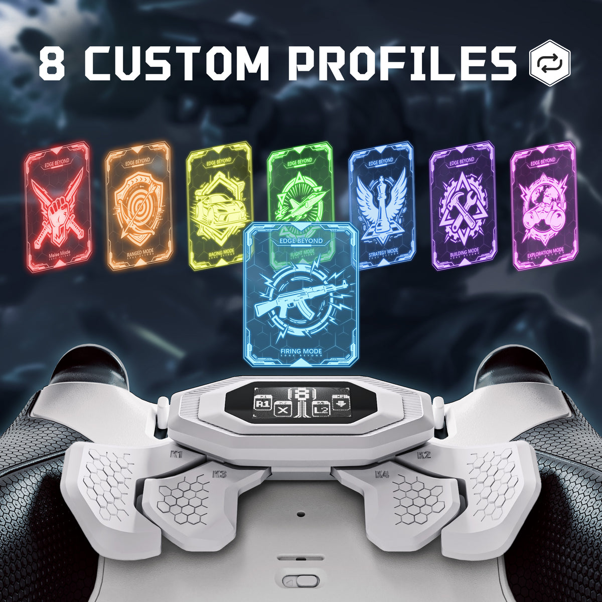 eXtremeRate BEYOND Back Paddles Kit with OLED Display & Redesigned Ergonomic Grips for PS5 Edge Controller - Rubberized White & Black