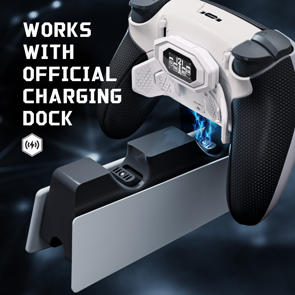 eXtremeRate BEYOND Back Paddles Kit with OLED Display & Redesigned Ergonomic Grips for PS5 Edge Controller - Rubberized White & Black