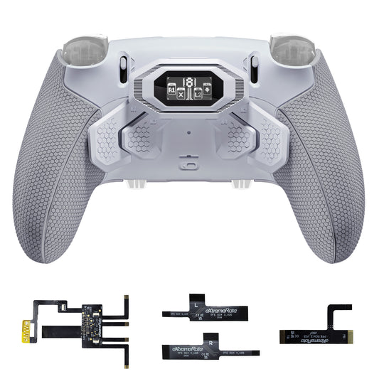 eXtremeRate BEYOND Back Paddles Kit with OLED Display & Redesigned Ergonomic Grips for PS5 Edge Controller - Rubberized White & Gray
