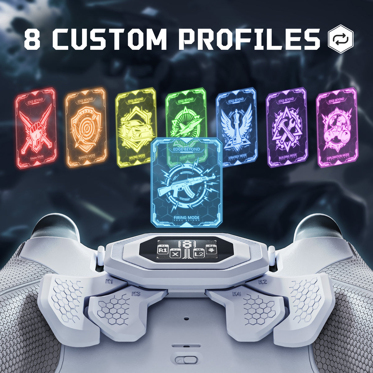 eXtremeRate BEYOND Back Paddles Kit with OLED Display & Redesigned Ergonomic Grips for PS5 Edge Controller - Rubberized White & Gray