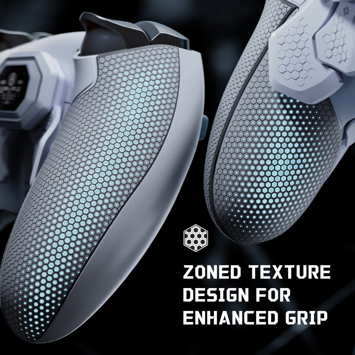 eXtremeRate BEYOND Back Paddles Kit with OLED Display & Redesigned Ergonomic Grips for PS5 Edge Controller - Rubberized White & Gray