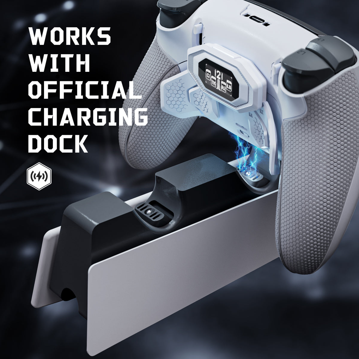 eXtremeRate BEYOND Back Paddles Kit with OLED Display & Redesigned Ergonomic Grips for PS5 Edge Controller - Rubberized White & Gray