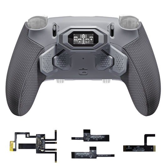eXtremeRate BEYOND Back Paddles Kit with OLED Display & Redesigned Ergonomic Grips for PS5 Edge Controller - Rubberized New Hope Gray & Classic Gray