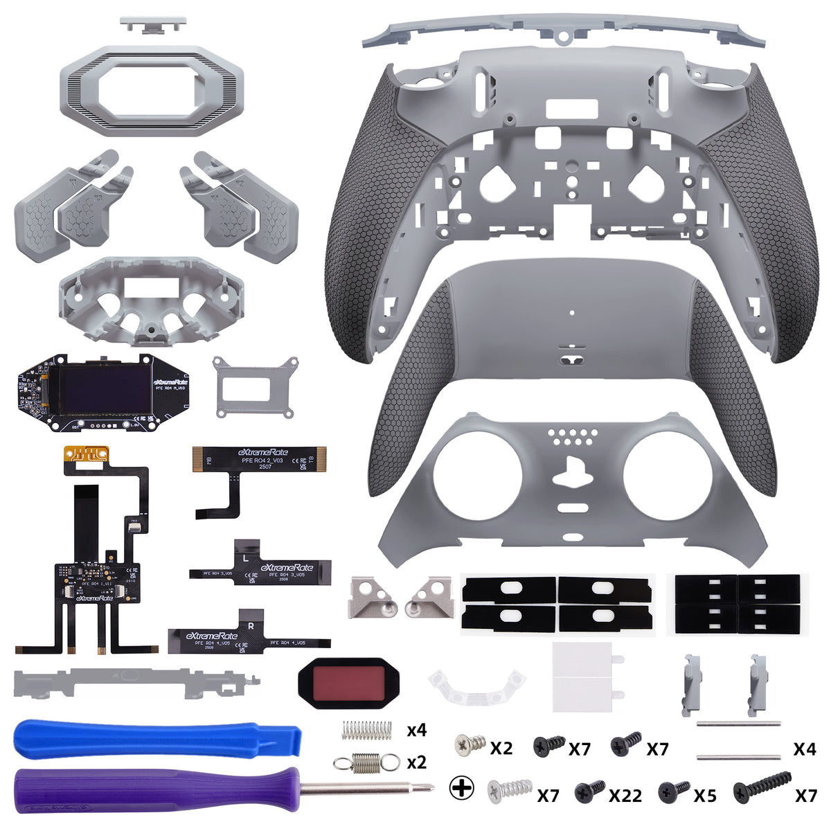 eXtremeRate BEYOND Back Paddles Kit with OLED Display & Redesigned Ergonomic Grips for PS5 Edge Controller - Rubberized New Hope Gray & Classic Gray