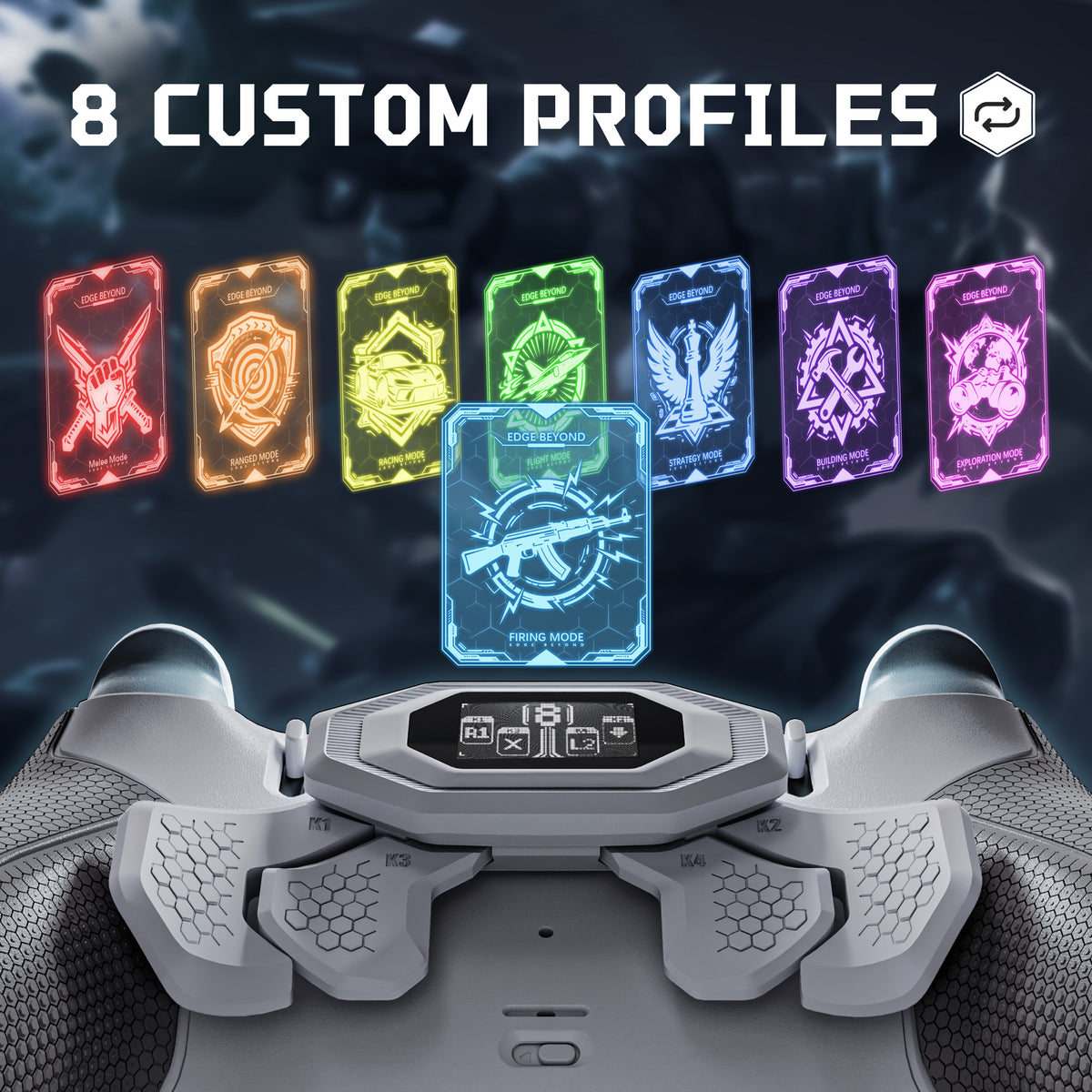 eXtremeRate BEYOND Back Paddles Kit with OLED Display & Redesigned Ergonomic Grips for PS5 Edge Controller - Rubberized New Hope Gray & Classic Gray