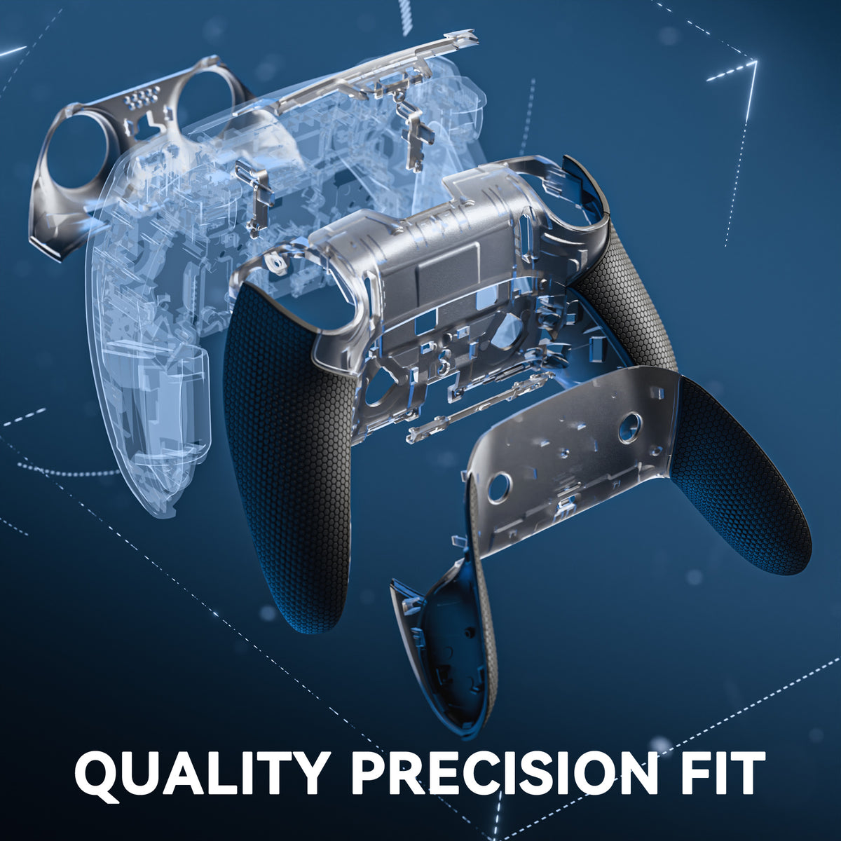 eXtremeRate Beyond-ARC Bottom Shell Kit with Rubberised Grip for PS5 Edge Controller - Clear & Black