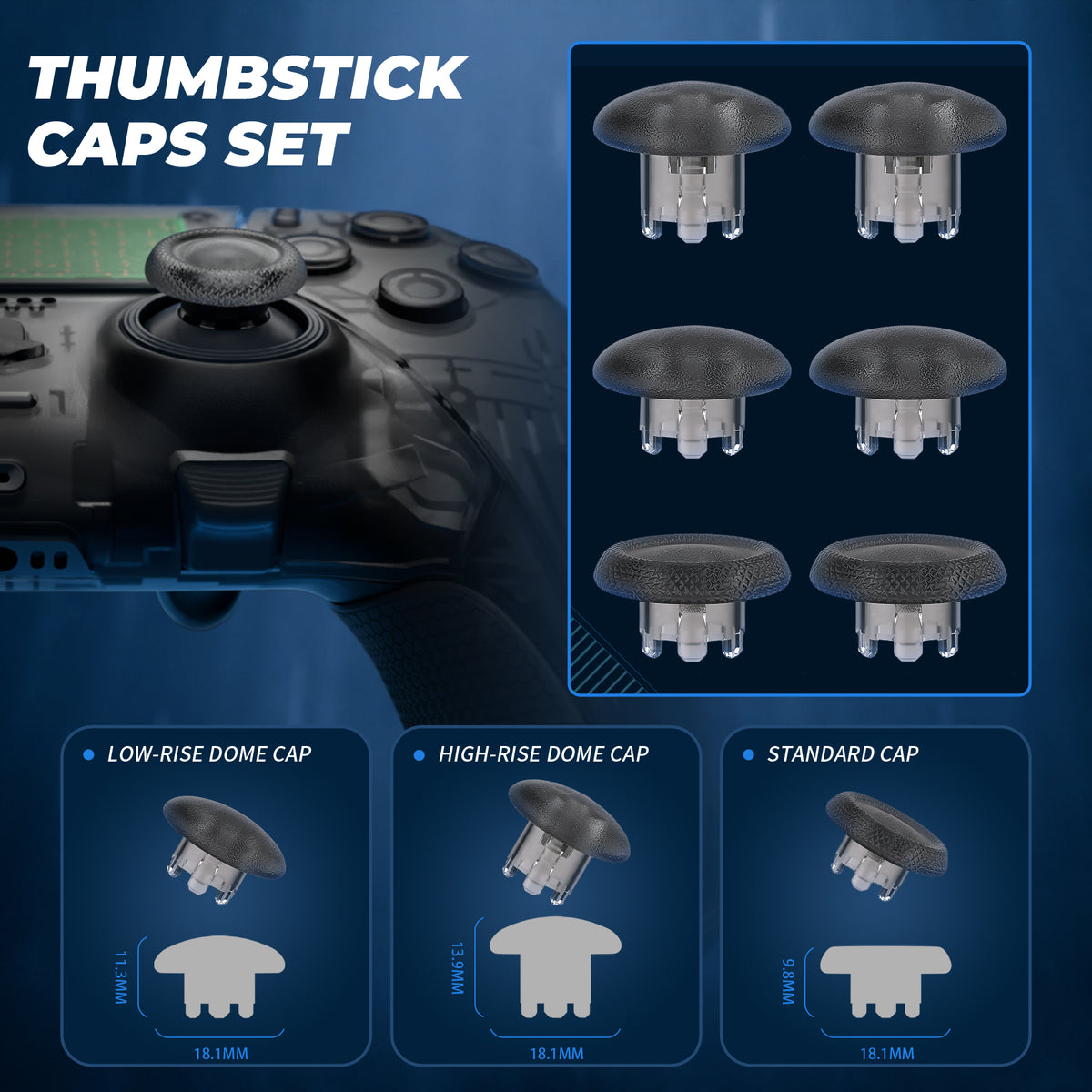 eXtremeRate Beyond-ARC Full Set Shell Buttons with 6-in-1 Swappable Thumbsticks for PS5 Edge Controller - Clear Black