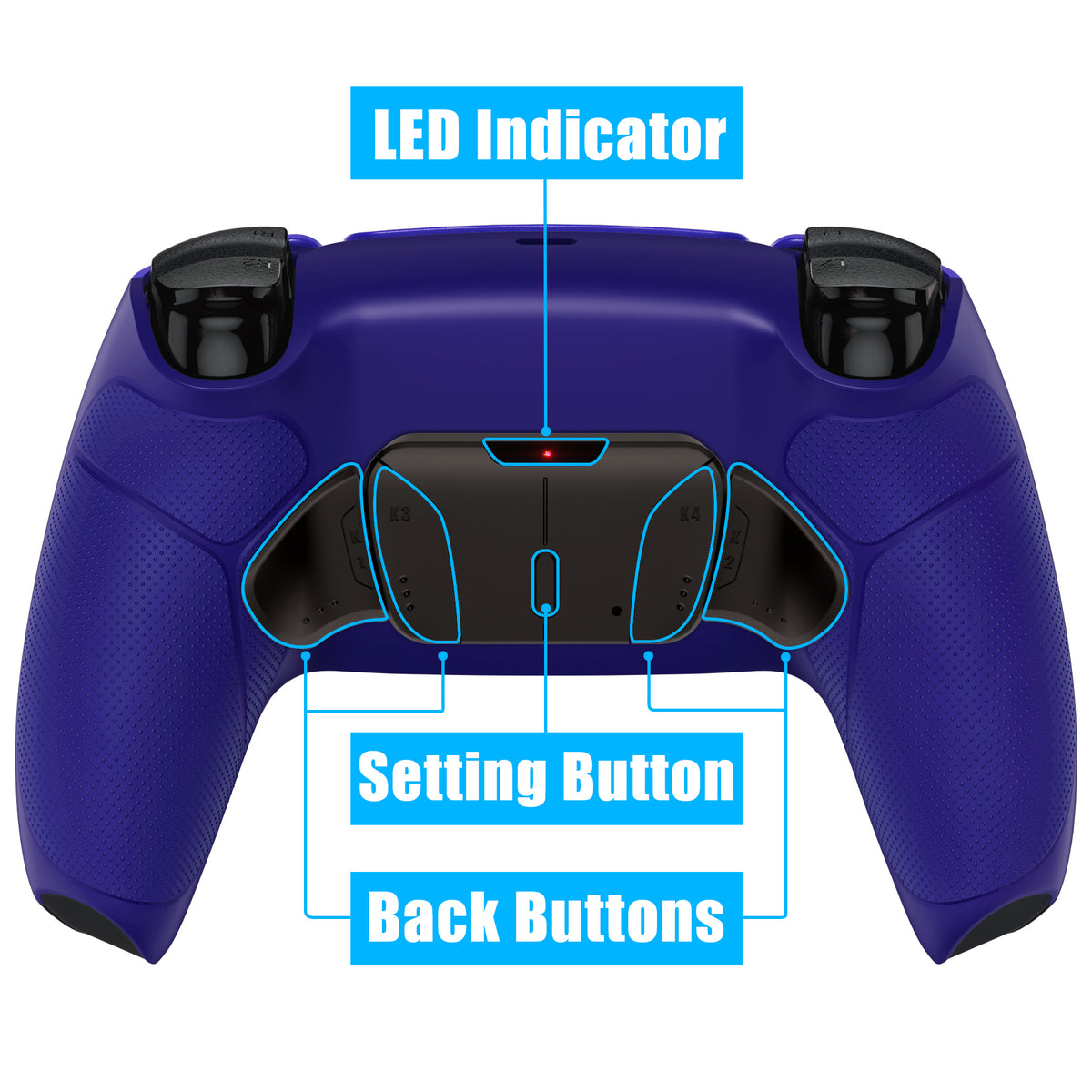 eXtremeRate Black Real Metal Buttons (RMB) Version RISE4 V3 Remap Kit for PS5 Controller BDM-030/040/050 - Rubberized Cobalt Blue