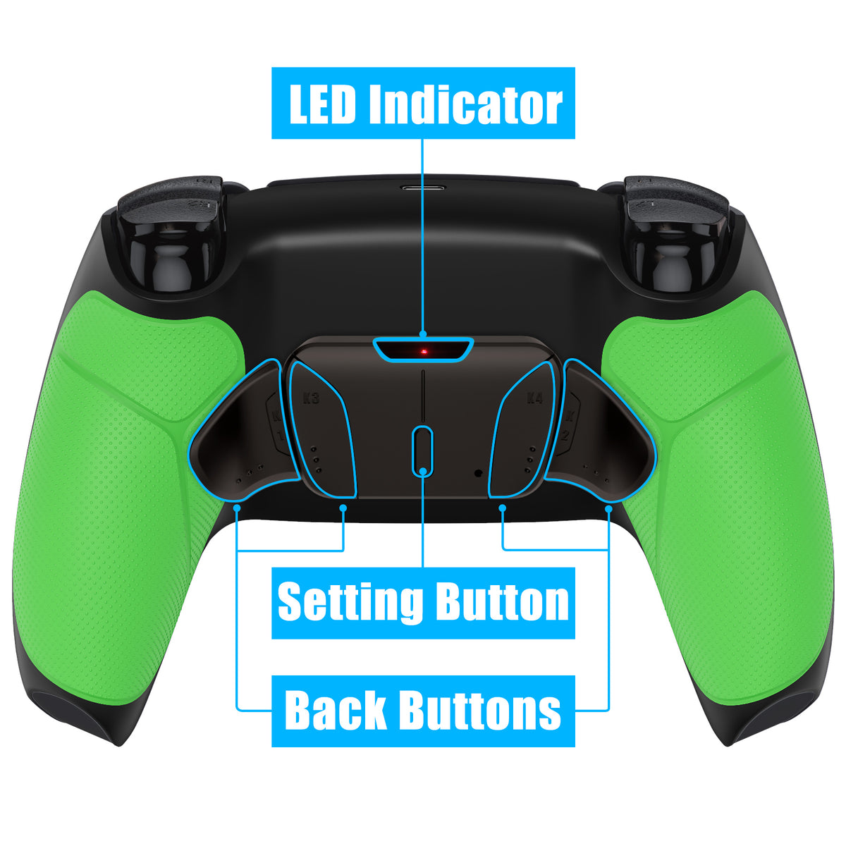 eXtremeRate Black Real Metal Buttons (RMB) Version RISE4 V3 Remap Kit for PS5 Controller BDM-030/040/050 - Rubberized Green
