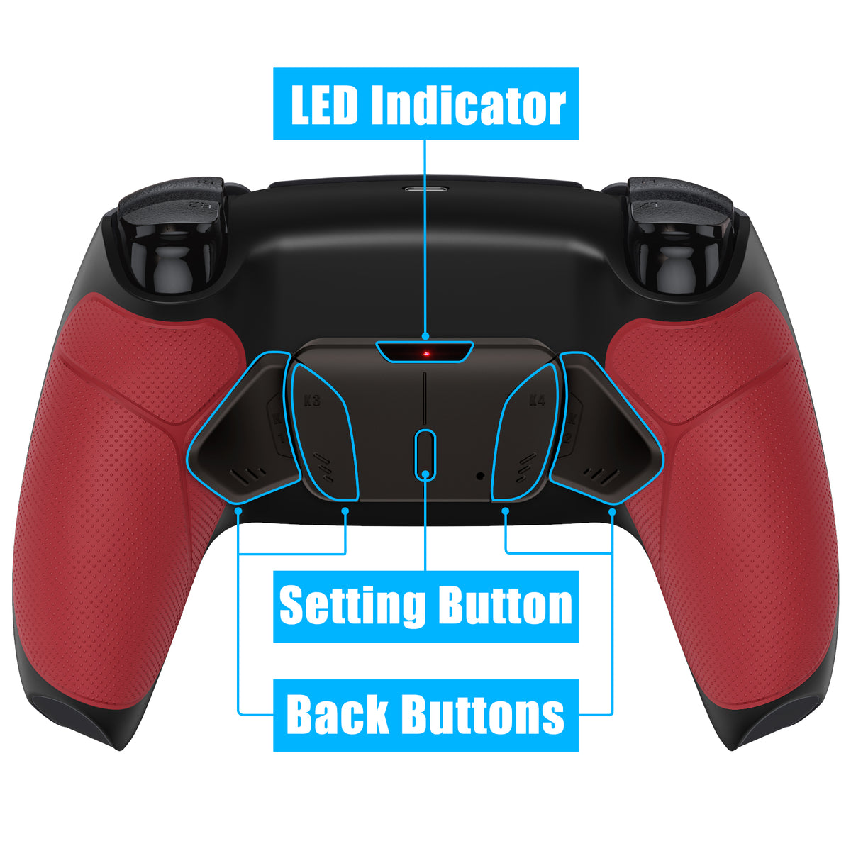 eXtremeRate Black Real Metal Buttons (RMB) Version RISE4 V3 Remap Kit for PS5 Controller BDM-030/040/050 - Rubberized Red