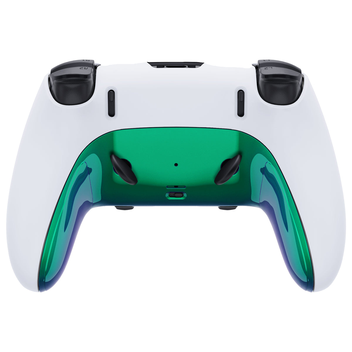 eXtremeRate Replacement Top Bottom Decorative Trim Shell Compatible with PS5 Edge Controller - Chameleon Green Purple