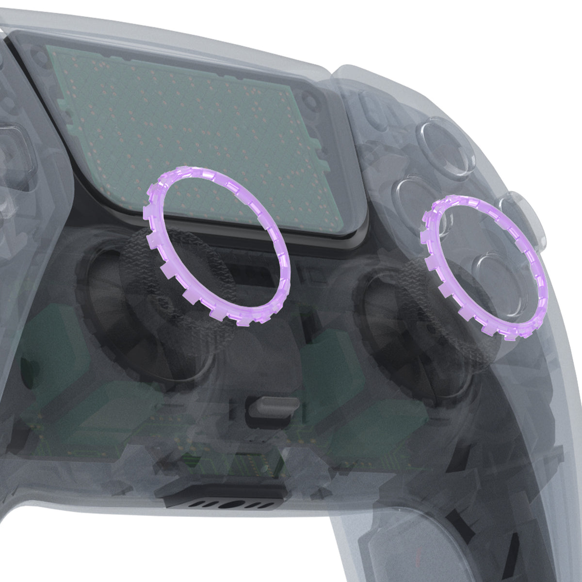 eXtremeRate Custom Replacement Accent Rings for PS5 Controller - Clear Atomic Purple