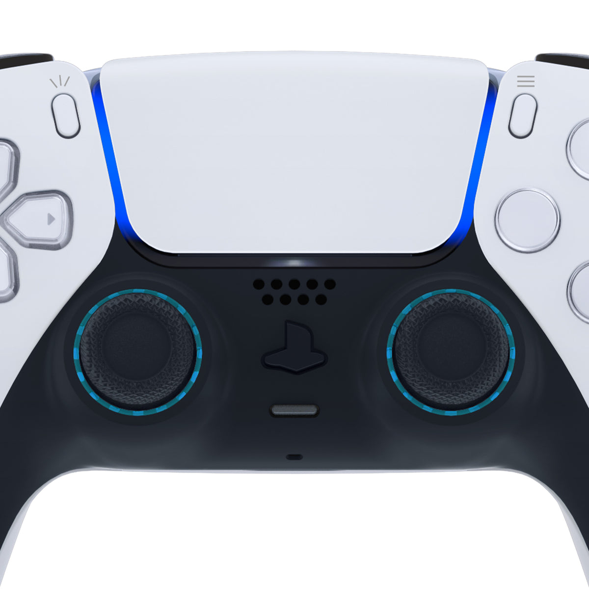 eXtremeRate Custom Replacement Accent Rings for PS5 Controller - Clear Cyan Blue