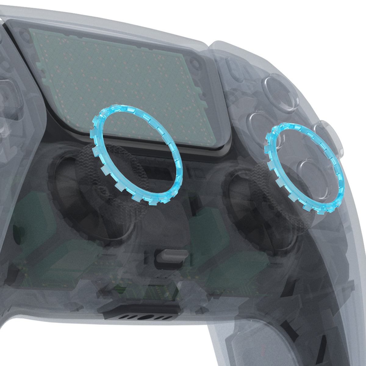 eXtremeRate Custom Replacement Accent Rings for PS5 Controller - Clear Cyan Blue